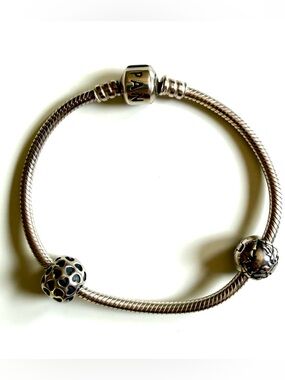 Pandora Silver Bracelet with Two Clip on Charms